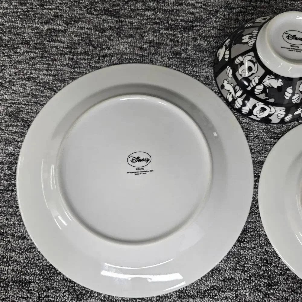 Disney Mickey Mouse & Goofy Grid Dinnerware Set 3 Piece Black & White